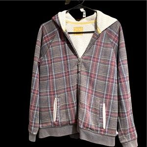 Super cute , Lands’ End Plaid Sweater with hood and pockets and smooth zipper!